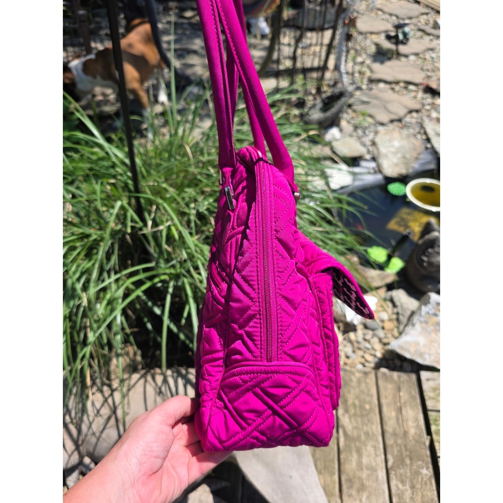Vera Bradley Magenta Pink Quilted Microfiber Shoulder Bag Turn Lock Handbag - Picture 4 of 10